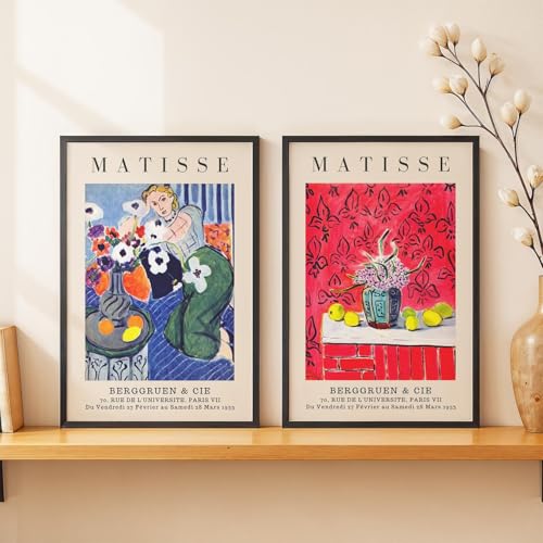 Image of SoulAbiti Woman with a Flower - 1921 & Still Life with Lemons - 1943 Framed Wall Art Print Set of 2 12x18 inch Black Frame Plexi-Glass Famous Painting Art Prints Home Living Room Bedroom Office Decor