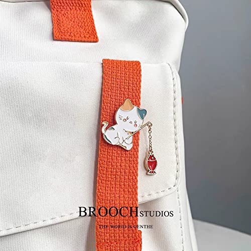 2 Pcs Cute Cat Lapel Pins for Backpacks Enamel Animal Pet Cat Fishing Brooch Pin Cartoon Lapel Badge Brooch Pin for Jackets Hat Bag2