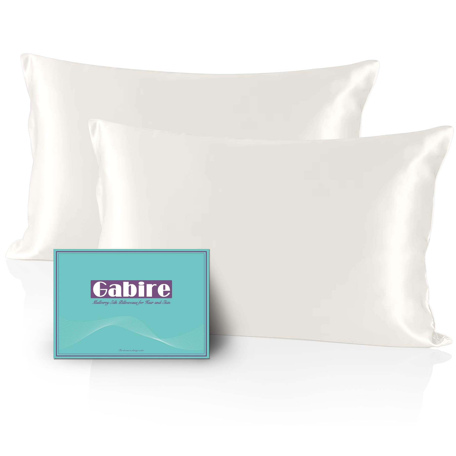 Gabire Mulberry Silk King Size Pillow Cases Set of 2, Ultra Smooth Soft Cooling Organic Silk Pillowcases with Hidden Zipper, Prevent Acne Silk Pillow Cases 2 Pack King (20"×36"), Ivory — image 1
