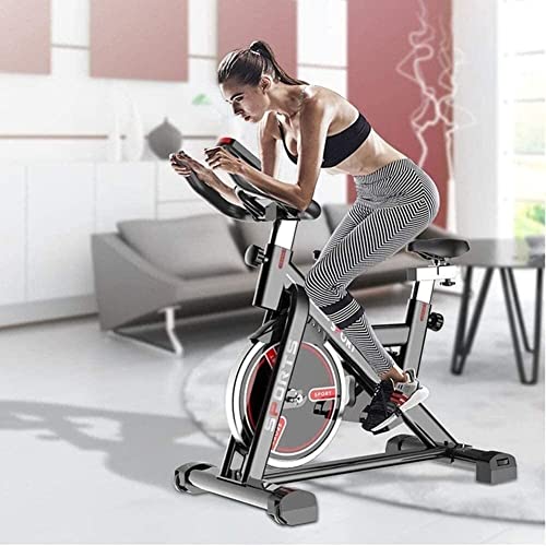 Image of Exercise Bike - Indoor Cycling Bike for Home Gym with Comfortable Seat Cushion LCD Monitor Belt Drive Flywheel Smooth Quiet