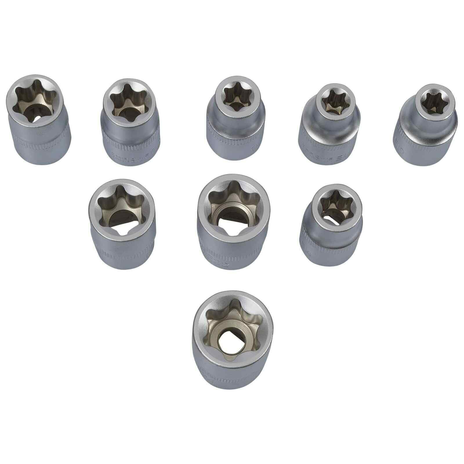HASKYY Professional 16 pièces Jeu de douilles Torx d'embouts I Jeu d'écrous I T30-T70 55mm de long I E10-E20 39mm de long