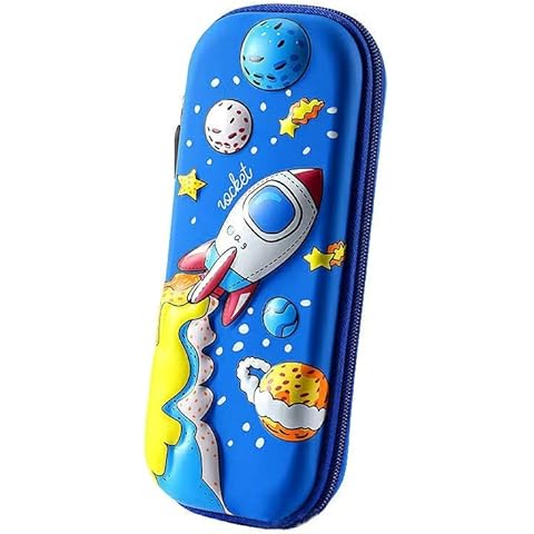 WLYCsheng Cartoon Spaceship Pencil Case Blue Space Pencil Box Three Dimensional Pencil Organizers for Children Teens Students Cover