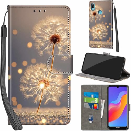 Handyhülle für Huawei Honor 8A 2019/2020 / Huawei Y6 Prime 2019 Hüllen Premium Leder Hülle Klappbar Wallet Magnet Kartenfach Standfunktion Schutzhülle kompatibel mit Honor 8A Cover,Löwenzahn
