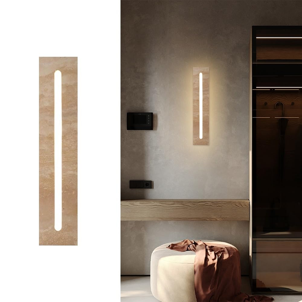 SXWNBIFH 22W LED Wall Sconce Natural Yellow Travertine Wall Lights for Bedroom 3000K Warm White Rectangle Wall Lamp for Living Room, Dining Room, Hallway, Stairway, Wall Decor(60cm)