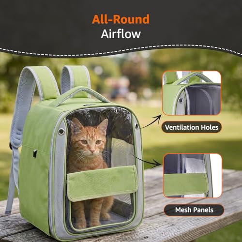 Image of Amazon Basics Premium Pet Carrier Backpack | Green | Spacious and Breathable Design | Durable Travel Bag for Cats, Kittens and Puppies | 32cm x 23cm x 38cm