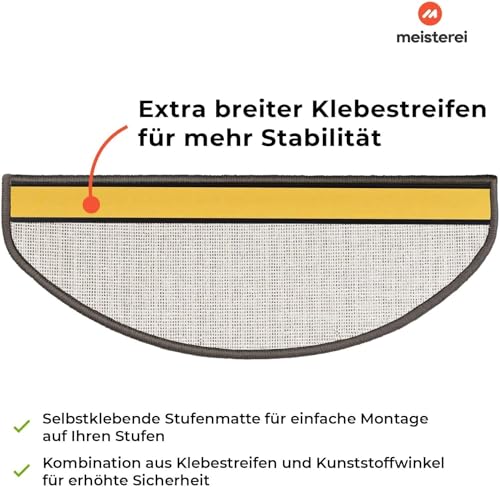 casa pura 15x Treppenstufen Matten, Stufenmatte innen für Treppe, Dynasty Velours Treppenteppich selbstklebend, Teppich für Treppenstufen (halbrund, Anthrazit)