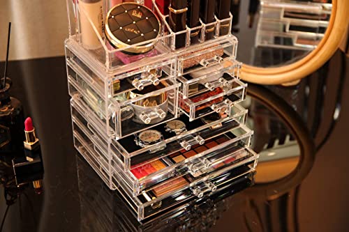 Cq Acrylic Clear Makeup Organizer And Storage Stackable Large Skin Care Cosmetic Display Case With 8 Drawers Make Up Stands For Jewelry Hair Accessories Beauty Skincare Product Organizing,Set Of 3 #TOP4