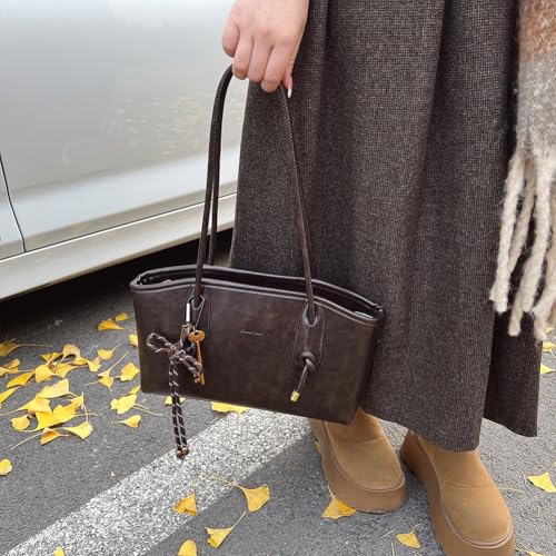 Leather Shoulder Bag for Women Y2K Vintage Purse Small Tote Bag Retro Hobo Handbag3