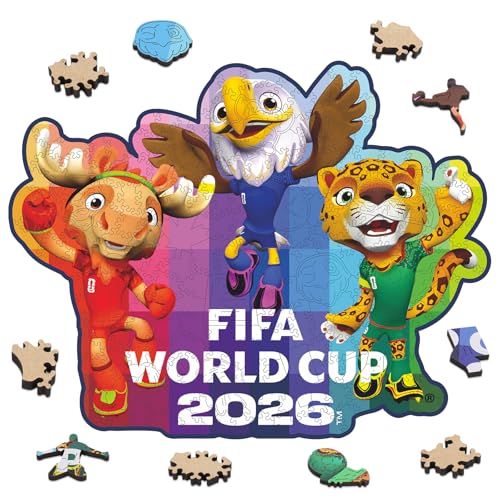 Image of FIFA World Cup 2026 Mascots Wooden Puzzles - 5MM Thick Officially Licensed Poster Puzzles - Premium World Cup 2026 Merchandise, Gift for Football Fan, Jigsaw Puzzle for Adult (TIME to Shine, 200Pcs) | Wooden Jigsaw Puzzle