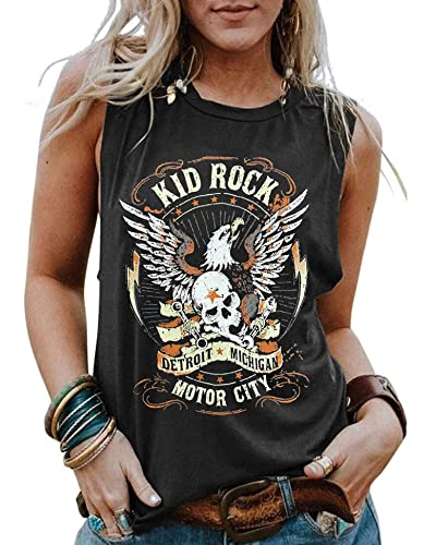 Kid Rock Skeleton Eagle Tank Top for Women Vintage Country Music Shirts Summer Sleeveless Graphic Tops