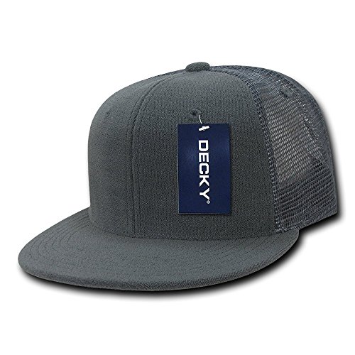 DECKY 6 Panel Flat Bill Terry Trucker, Dark Grey/Dark Grey, One Size