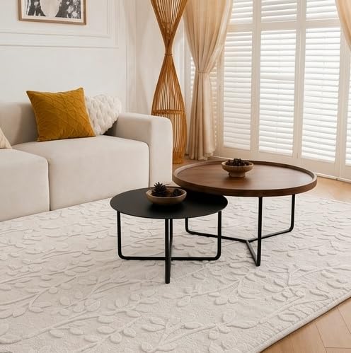 Image of HOMETHREADS Premium Plush Soft 2-Layer Faux Rabbit Fur Embossed Carpet, Washable Area Rug with Anti-Skid Backing for Living Room, Bedroom, Hall & Office, Ultra Soft Floor Carpet(Cream, 4' x 6' Feet)