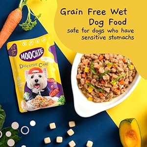 MOOCHIE Grain Free Moist Canine Meals for Small Canine – Digestive Care – Made with Actual Rooster, Beef and Greens – No Added Preservatives or Synthetic Flavoring – 12 x 3 oz Pouch