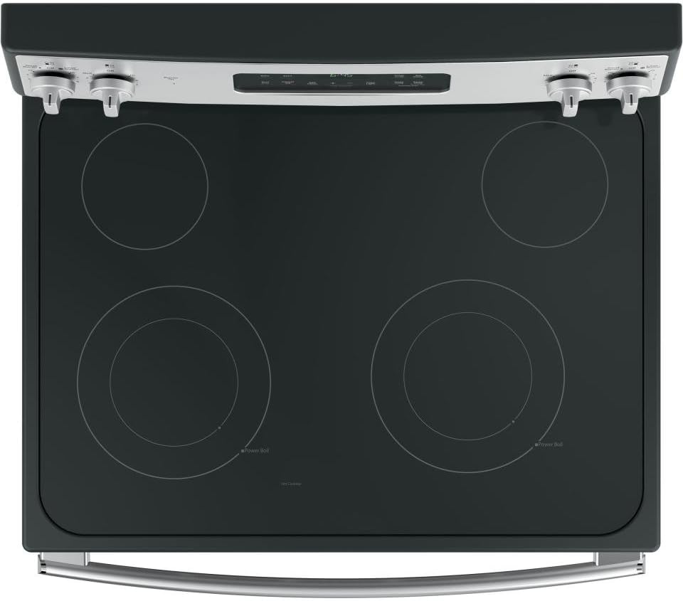 Black glass radiant cooktop of GE range