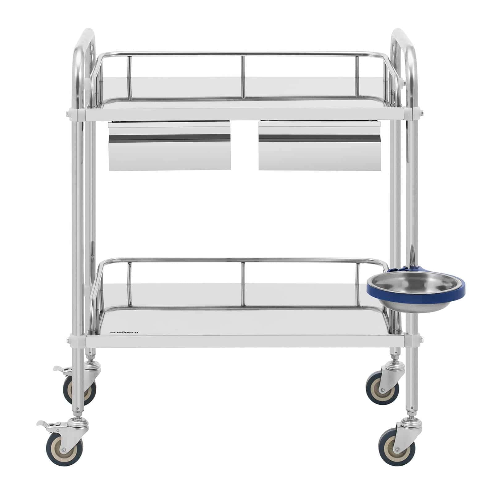Steinberg Systems SBS-LF-135 Laborwagen Edelstahl 2 Ablagen je 65 x 43 cm 2 Schubladen 20 kg Aufbewahrungswagen