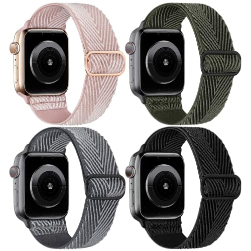 Image of 4 Pack Stretchy Solo Loop Compatible with Apple Watch Bands Women Men | 38mm 40mm 41mm 42mm 44mm 45mm 46mm 49mm Sport Nylon Elastic Straps, Wristbands for iWatch Series 11 10 9 8 7 6 5 4 Ultra /SE 3
