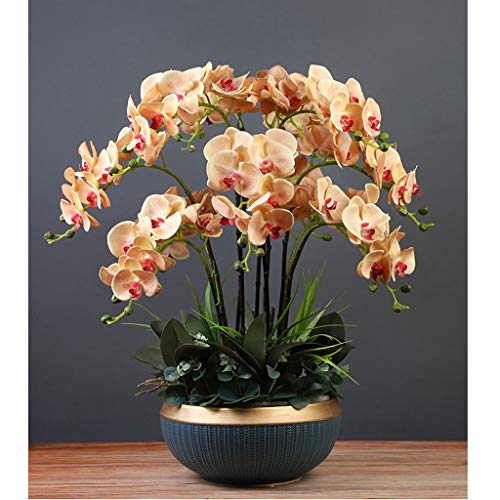 Composition d'orchidées artificielles Phalaenopsis 12 branches avec vase blanc