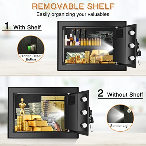0.8 Cub Home Safe Fireproof Waterproof, Fireproof Safe Box With Fireproof Money Bag, Digital Keypad Key And Removable Shelf, Personal Small Safe For Home Firearm Money Medicines Valuables #TOP3