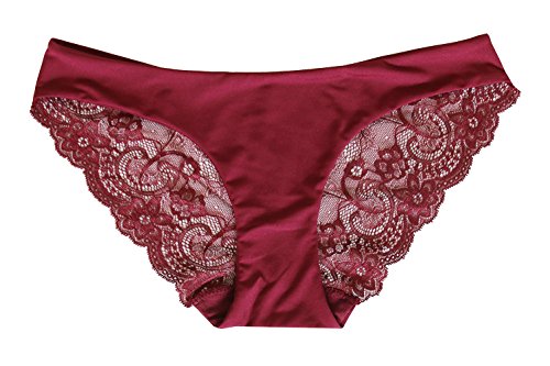 Meykiss Women's Sexy Lace See-Through Bikini Panty US M Wine Red
