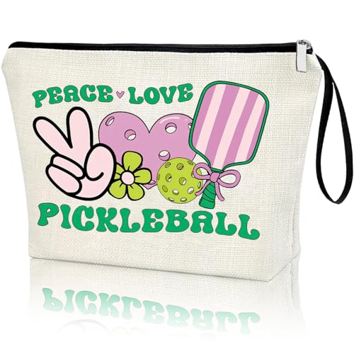 Pickleball Lover Makeup Bag - Gift for Mom, Player, Coach, Team - Cosmetic Pouch for Women, Her, Teen Girl - Sports Gift for Christmas, Birthday - Peace Love Pickleball
