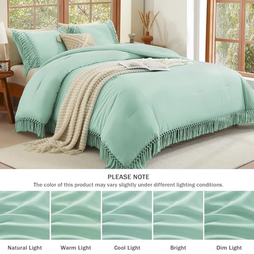 Image of Andency Comforter Full Size Set Mint, Boho Lightweight Vintage Soft Bedding Comforter Sets, 3 Pieces Bed Set (79x90In Comforter & 2 Pillowcases)