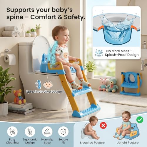 Image of StarAndDaisy Potty Training Seat - Potty Seat for Kids 1-5 Years /Ladder Baby Potty Seat /Chair with Comfortable Soft Cushion, Anti-Skid Legs, Handles & Splash Guard