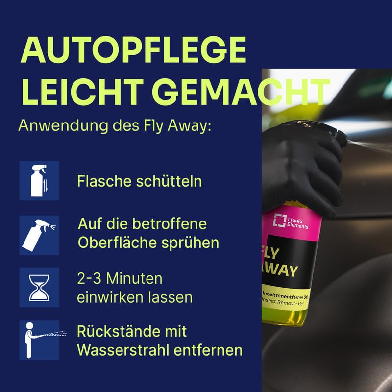 Liquid Elements – Felgenreiniger & Insektenentferner Set Dust Cracker 1L & Fly Away 500ml – Bundle Auto Reiniger für Felgen & Insektenreiniger für Lack & Autoscheiben – Für hartnäckige Verschmutzungen