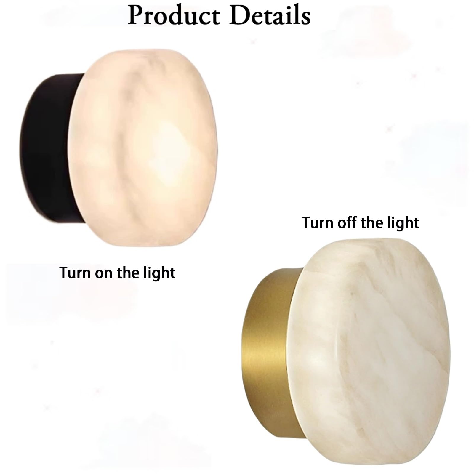Lampada da parete moderna a forma circolare con applique a testa singola con base in lega di alluminio solida Lanterna da parete in tono caldo con corpo lampada in marmo for soggiorno foyer(Gold)