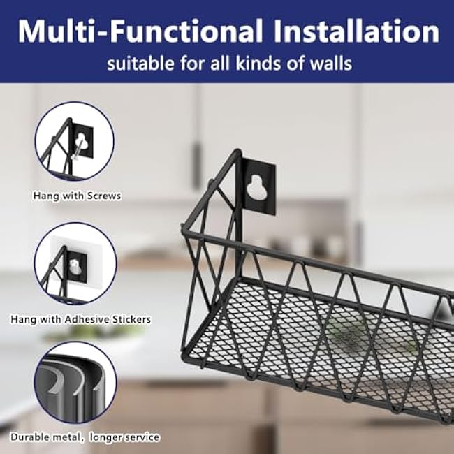 TOMIR Wall Mount Hanging Spice Rack, Metal Black 4 Pack