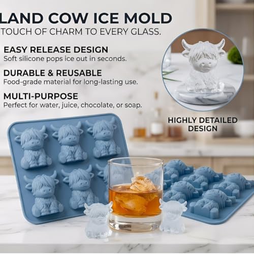 3 Moldes para hielo en forma de vaca Highland, 3D, silicona miniatura 7