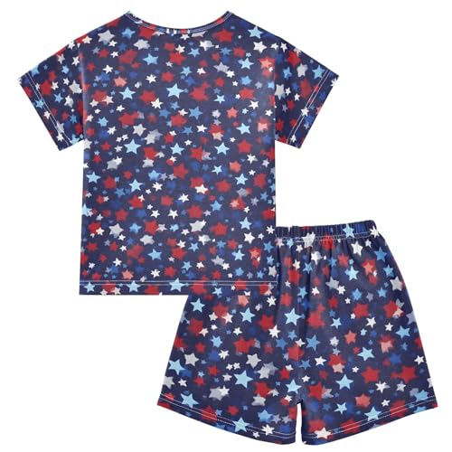 Red Blue Star Pattern Summer Cute Pajama Sets, Short Sets for Daily Wears and Sleep Wears2