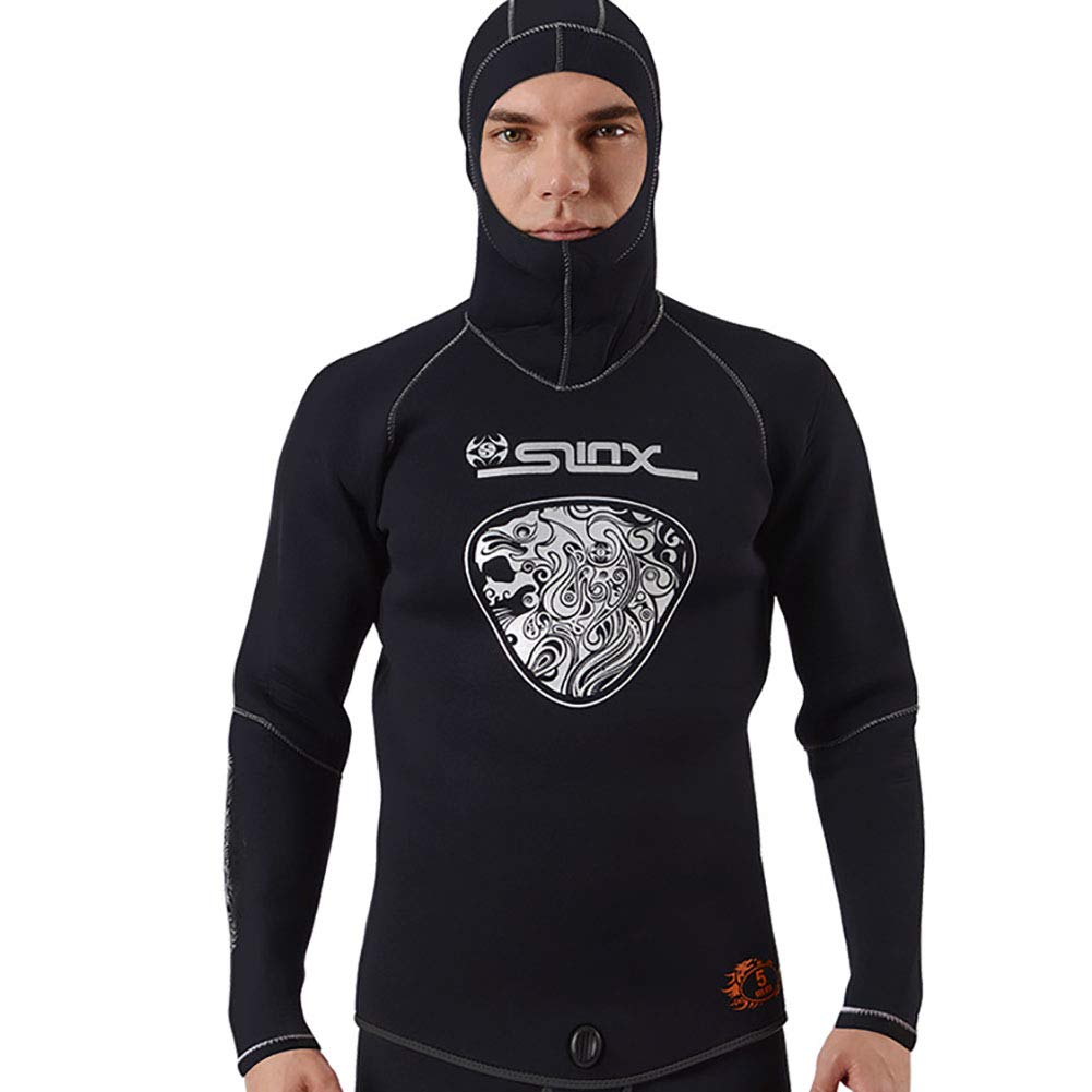 Traje de neopreno de 5 mm, juego de 2 piezas, para pesca, para hombre, gorra, chaqueta y pantalón, resistente al frío, esnórquel, surf, bañador, talla L