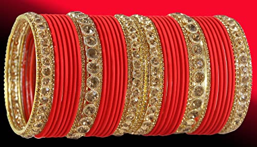 Image of NMII Non-Precious Metal Base Metal and Studded Zircon Gemstone and Matte Finish Worked Bangle set for Women /Girls