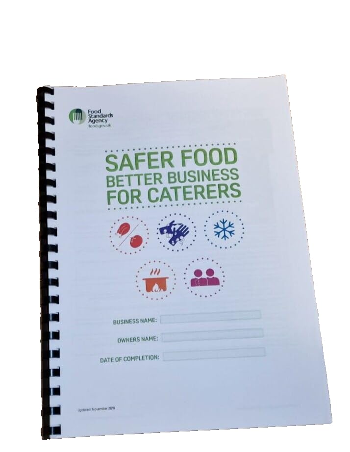 IPROGLOBAL Safer Food Better Business for Caterers Restaurants Takeaways Fully Updated Pack SFBB + A4 Laminated Sign +13 Month Diary compliant spiral bound covers to front and back