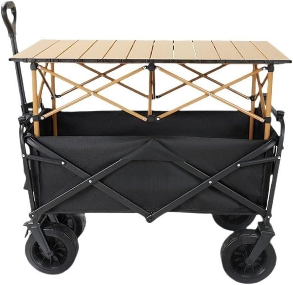 Portable Mobile Food Cart on Wheels, Collapsible Folding Wagon Cart, Utility Outdoor Grocery Shopping Carts with Table & Universal Wheels for Commercial Street, Beaches, Festivals(Black,47.2x21.6in)