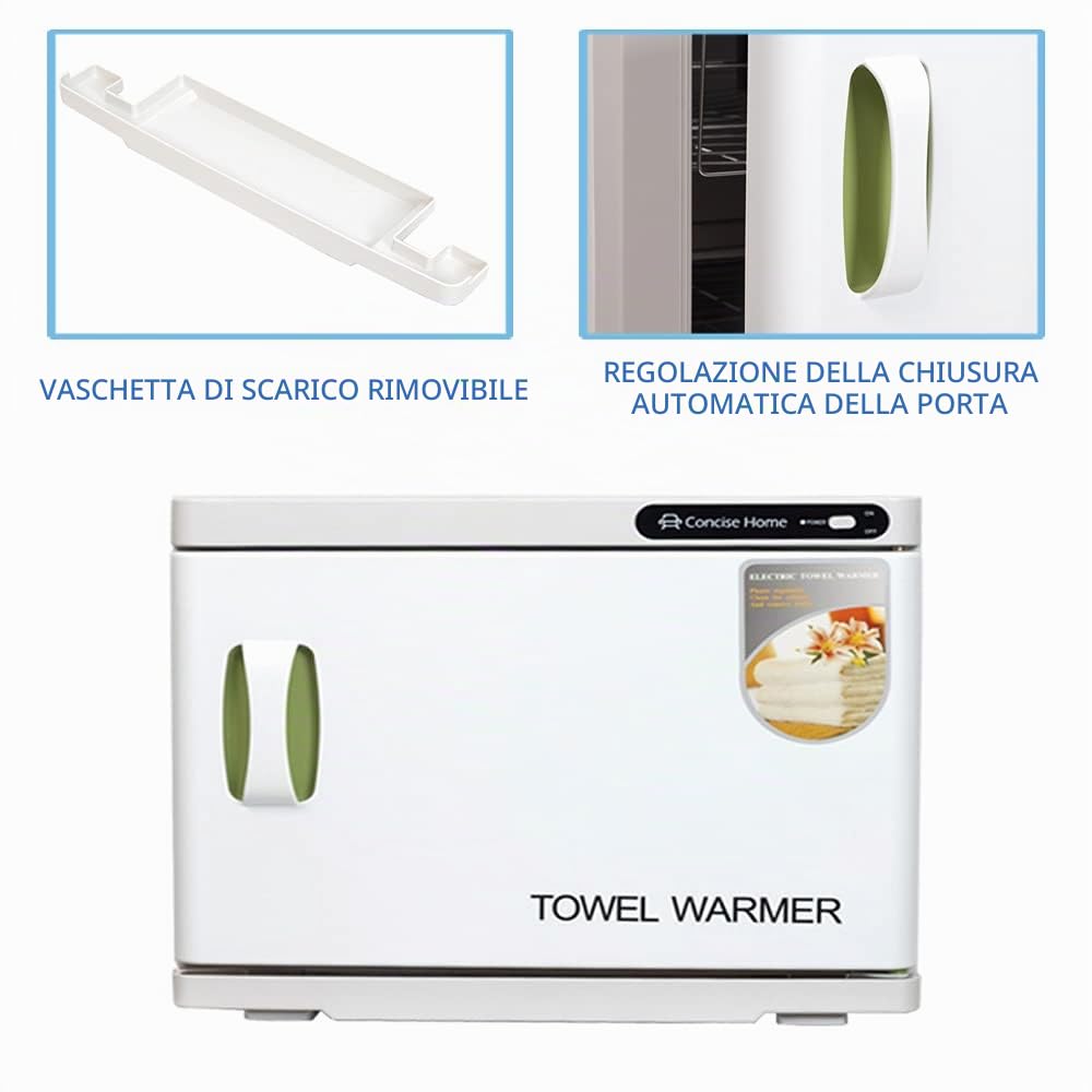 Scaldasalviette e sterilizzatore UV 2 in 1 | 23 l scaldasalviette elettrico con 2 ripiani, ideale per salone, parrucchieri, hotel e casa, bianco