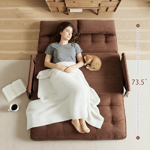 Image of 5-Position Adjustable Floor Sofa Couch,Multi-Functional Bean Bag Bed,Foldable Lazy Sofa Sleeper Bed with Armrest,Ideal for Reading and Playing (Brown)