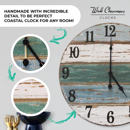 Wall Charmers Rustic Wall Clock, Real Wood With Metal Numbers Handmade Farmhouse Clock For Wall, Large Easy To Read Beach Wall Clock, 18 Inches, Size, #TOP4