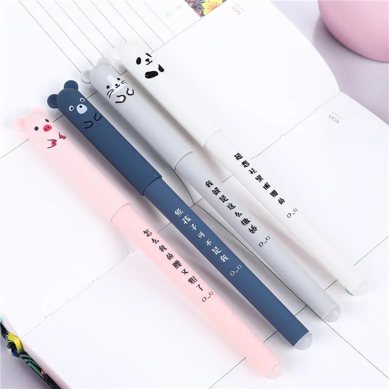 6 szt. ścieralnych długopisów żelowych 0,5 mm, kawaii, uroczy niedźwiedź, świnka, wymazywalny, zestaw długopisów kawaii, powrót do szkoły, artykuły pa, do pisania, notatek, dziennika