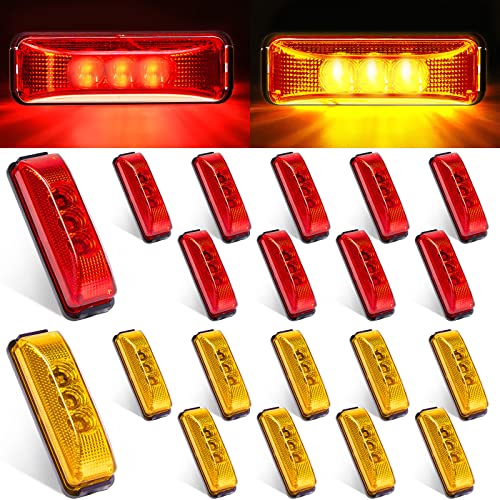 Yahenda 20 Pieces 3.9 Inch 3 LED Trailer Marker Lights Trailer LED Waterproof Side Marker Light Rectangle Running Lights for Truck RV Exterior Accessories(Amber, Red)