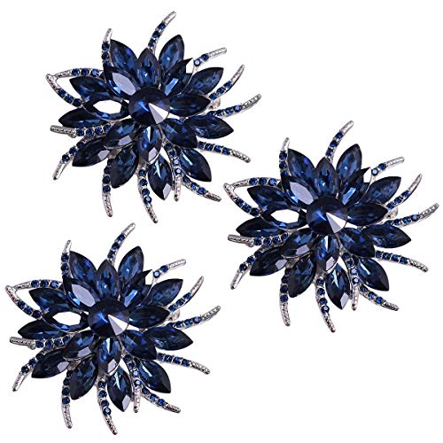 Merdia Flower Brooches Pin for Women Brides Created Crystal Brooch Blue?3Pcs?