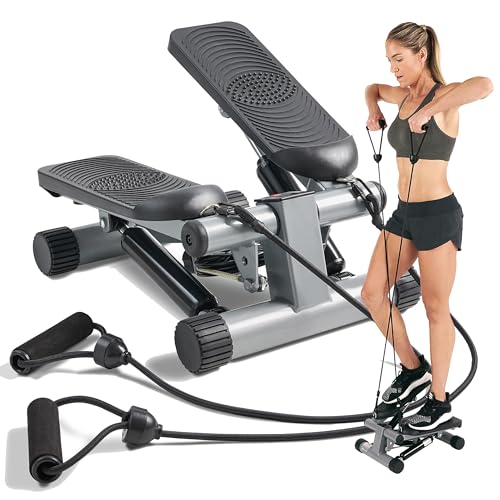 Sunny Health & Fitness Mini Stepper for Exercise at Home, Stair Step Workout Machine with Resistance Band and Over 300lb Weight Capacity, Optional Twist Motion and Free SunnyFit App Connection