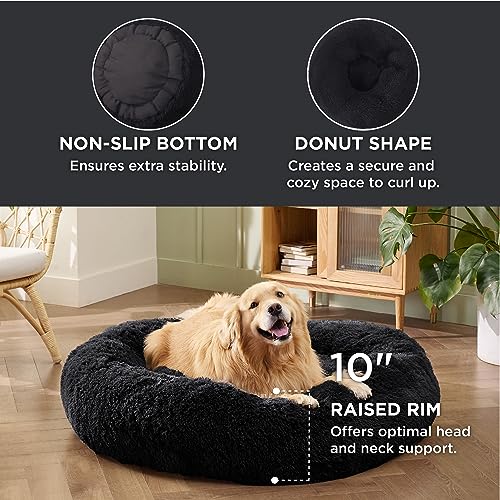 Image of Bedsure Calming Dog Bed for Extra Large Dogs - Donut Washable Large Pet Bed, 45 inches Anti-Slip Round Fluffy Plush Faux Fur Dog Bed, Fits up to 120 lbs Pets, Black