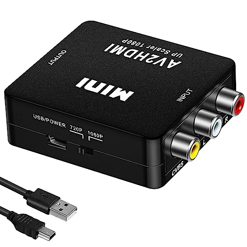 AXFEE RCA a HDMI, Convertidor AV a HDMI de Audio y Video Soporte 1080P, con Cable de Alimentación USB, para Wii PS2 Gamecube PC VHS Camara Laptop DVD STB VCR Proyector