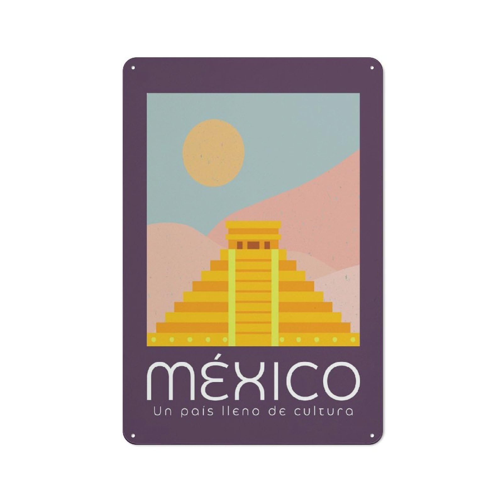Junmoney Style-10 Retro Metal Wall Sign 30X20cm With Mexico Pyramid Travel For Home Bar Wall, A Decorative Gift For A Newly Furnished Home Bar