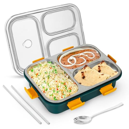 Image of TEKCOOL Lunch Box for Adults - Lunch Box for Kids with Spoon & Fork - Stainless Steel Lunch Box with 3 Compartment - Durable Perfect Size for On-The-Go Meal, BPA-Free';