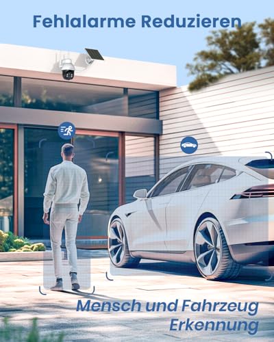 AOSU 3K Überwachungskamera Aussen Solar, 5MP 360° Panoramisches PTZ Kabellose Überwachungskamera für den Außenbereich zur Haussicherheit, Automatische Verfolgung, Licht-und Tonalarm, 2-Wege-Audio