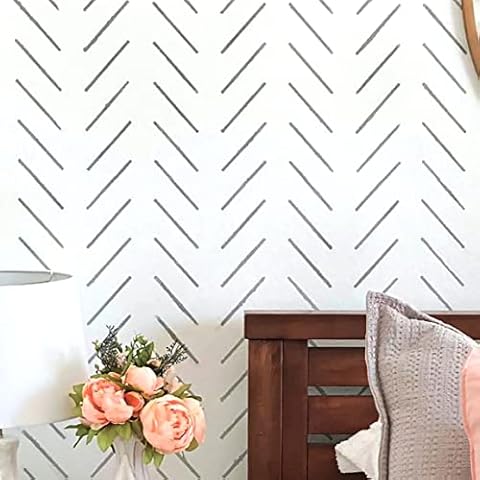 STENCILIT® Herringbone Simple Wall Stencil - XL Stencil 22x40 In, Geometric Wall Stencils for Painting Large Pattern, Modern Large Wall Stencils Cover