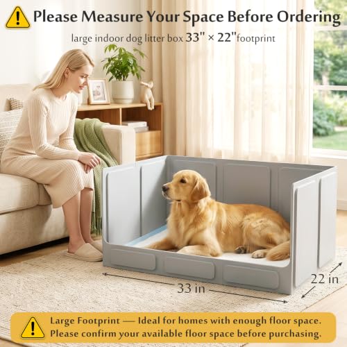 Dog Litter Box with High Walls, Foldable Pee Pad Holder, 33×22×16" | Waterproof No-Spill Indoor Dog Potty Tray, No Assembly Required, Easy to Clean and Fold, for Small and Medium Dogs, Gray - Image 3