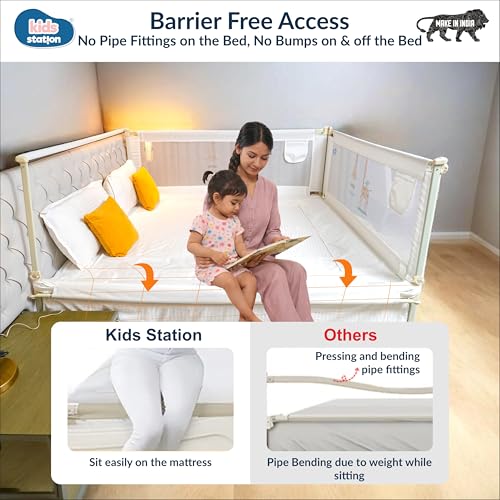Image of Kids Station 1 Side Premium Bed Rail Guard (5.3ft x 2.6ft / 150x80cm), Bed Railing for Baby Safety, Kids Toddler Bed Protector Side Walls, Adjustable Height, Portable & Foldable (White)